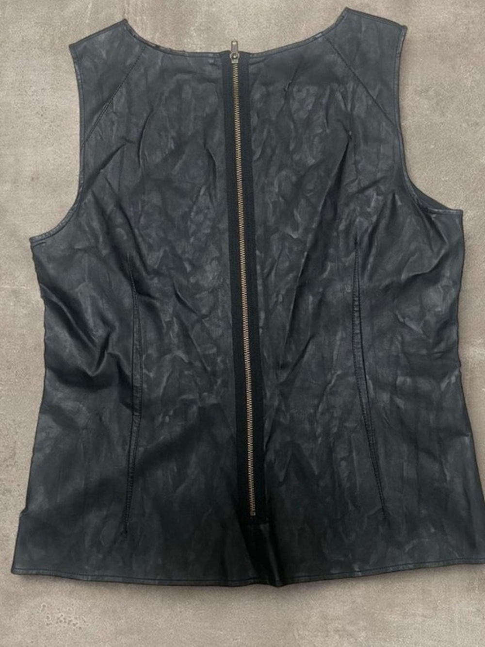 Cabi Black Faux Leather Sleeveless Zip Back Top Size 12